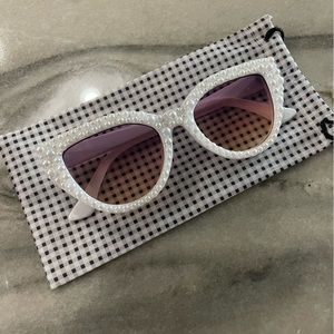 White Pearl Encrusted Bridal Cat Eye Sunglasses